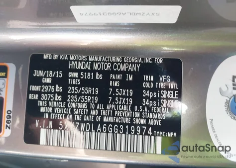 2016 Hyundai Santa Fe Sport 2.0L Turbo from USA, damaged, VIN 5XYZWDLA6GG319974